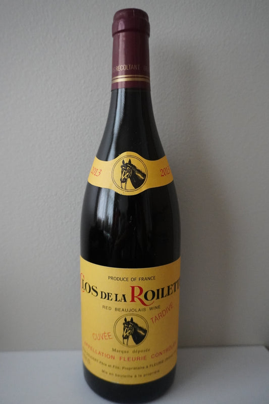 Front label of Clos de la Roilette, Gamay, "Cuvee Tardive," Fleurie, Beaujolais, France 2013
