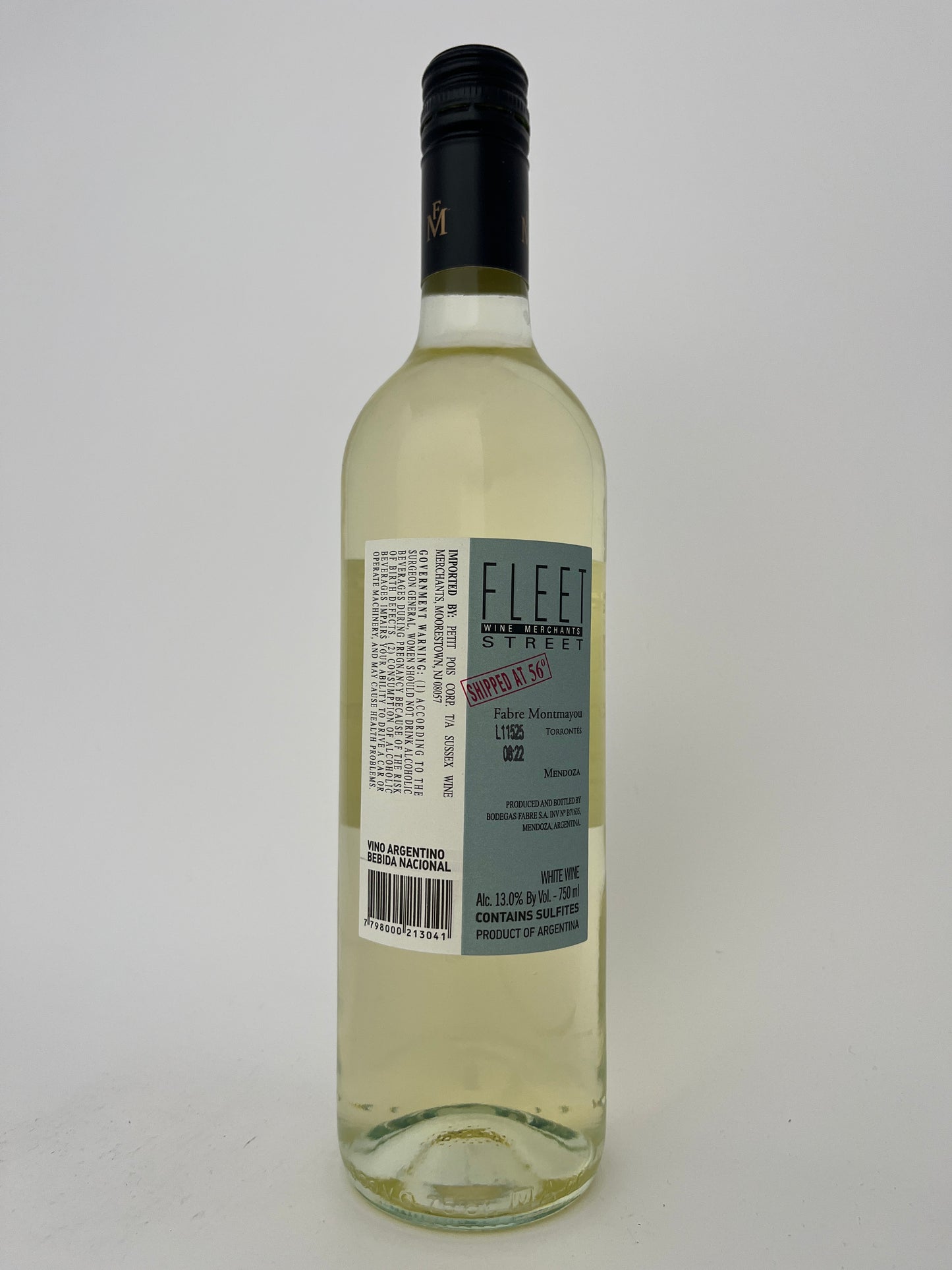 Back label of a bottle of Fabre Montmayou, Torrontes, Mendoza, Argentina 2024 in a white backround.