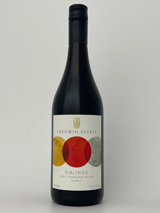 Bottle of Leeuwin Estate, Shiraz, "Siblings," Margaret River, Western Australia, Australia 2021 in a white backround.