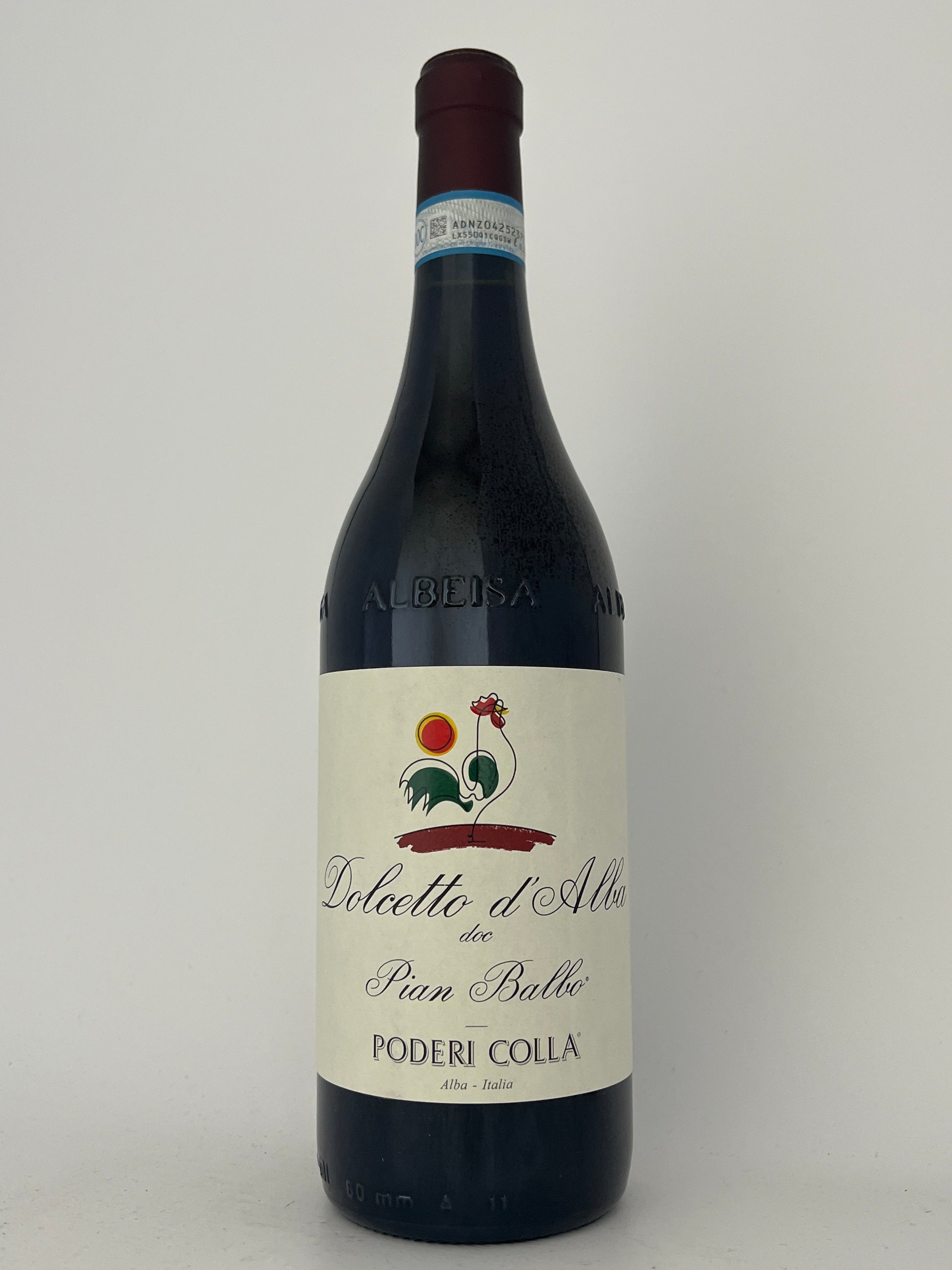 Bottle of Poderi Colla, Dolcetto d'Alba, "Pian Balbo," Piedmont, Italy 2023 in a white backround.	
