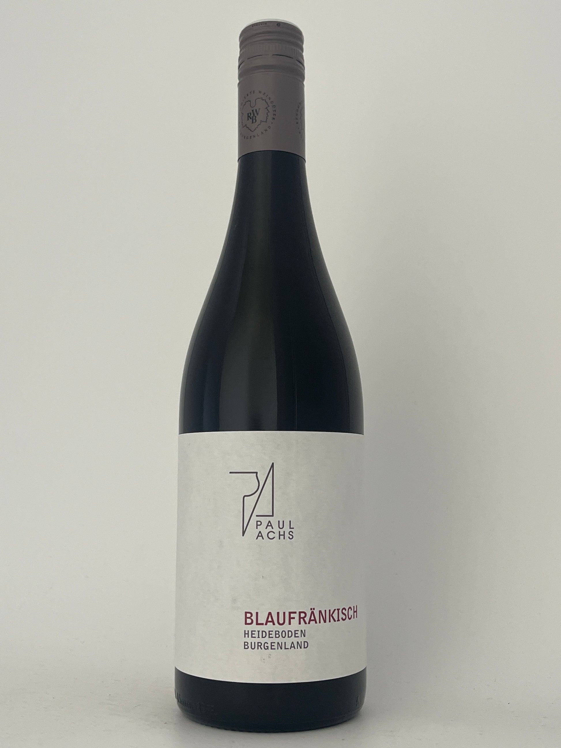 Bottle of Paul Achs, Blaufrankisch, "Heideboden," Burgenland, Austria 2021 in a white backround.