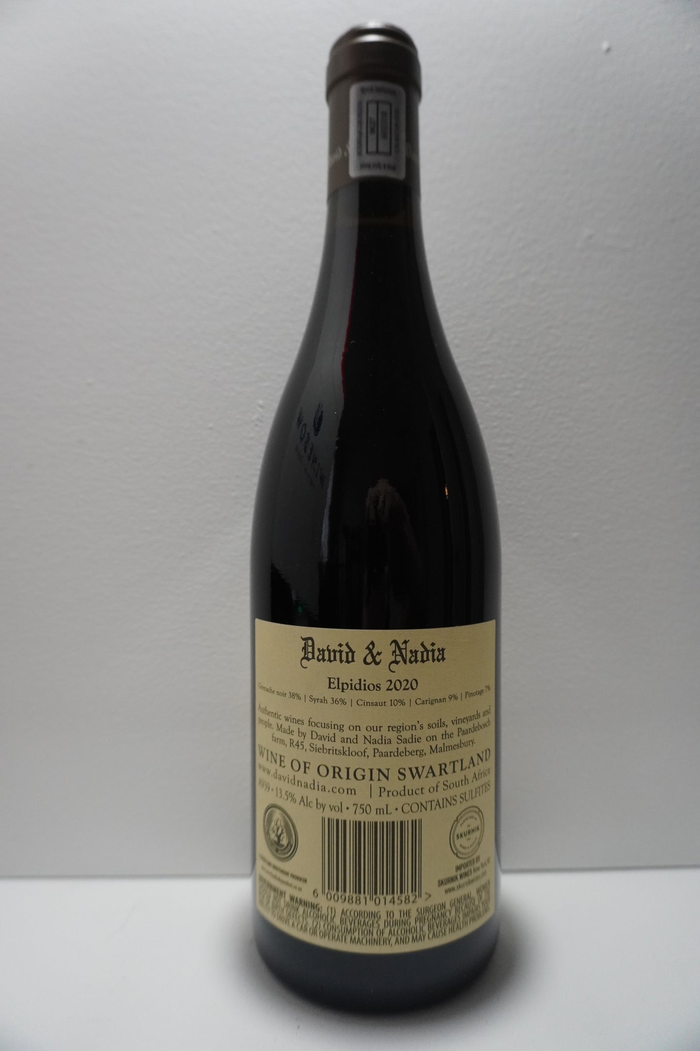 David & Nadia, Grenache, "Elpidios- Red Blend," Swartland, South Africa 2020