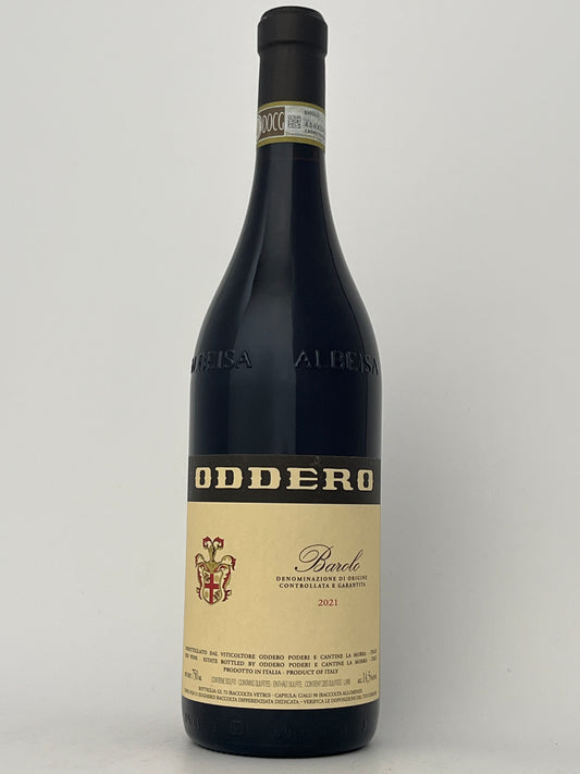 Bottle of Oddero, Nebbiolo, Barolo, Piedmont, Italy 2021 in a white backround.	