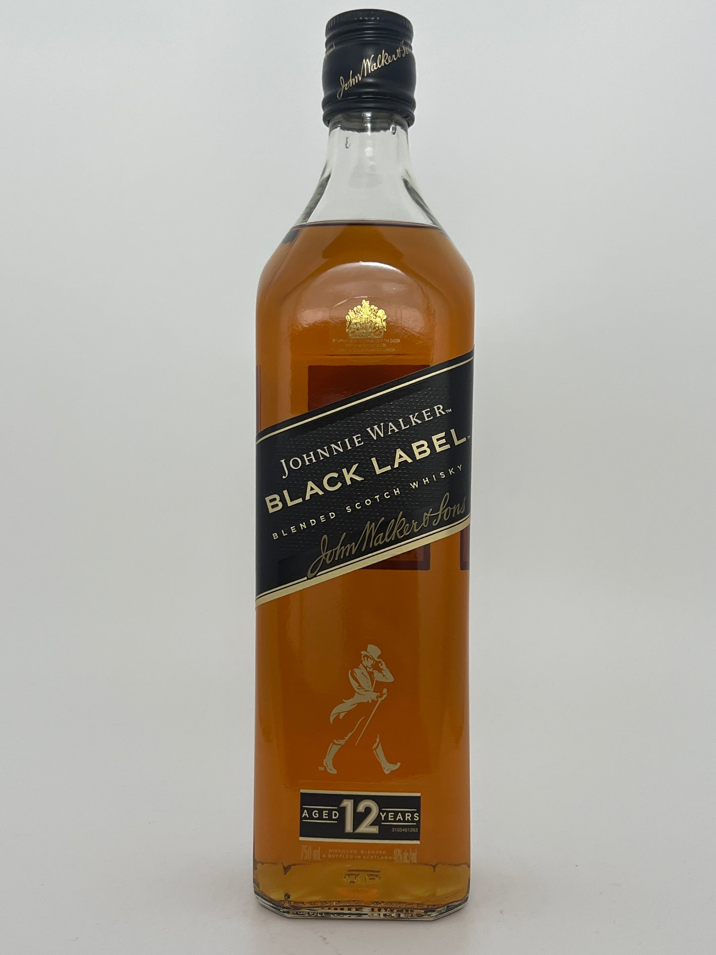 Bottle of Johnnie Walker Black Label 12 Year in a white backround. 