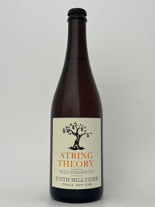 Bottle of South Hill Cider String Theory in a white backround.	