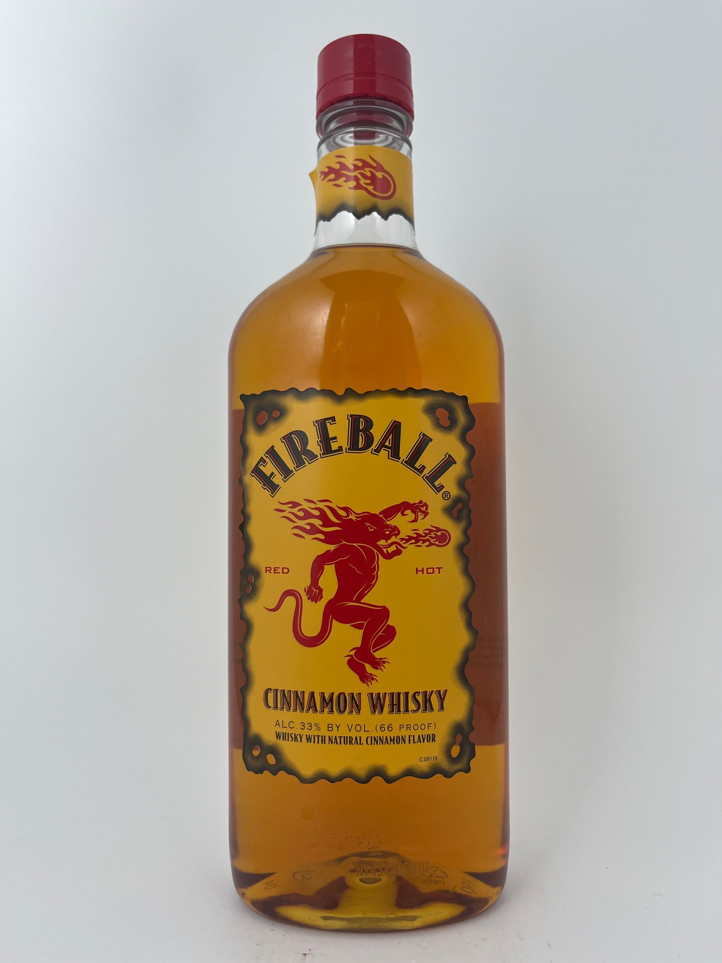 Bottle of Fireball Cinnamon Whisky in a white backround