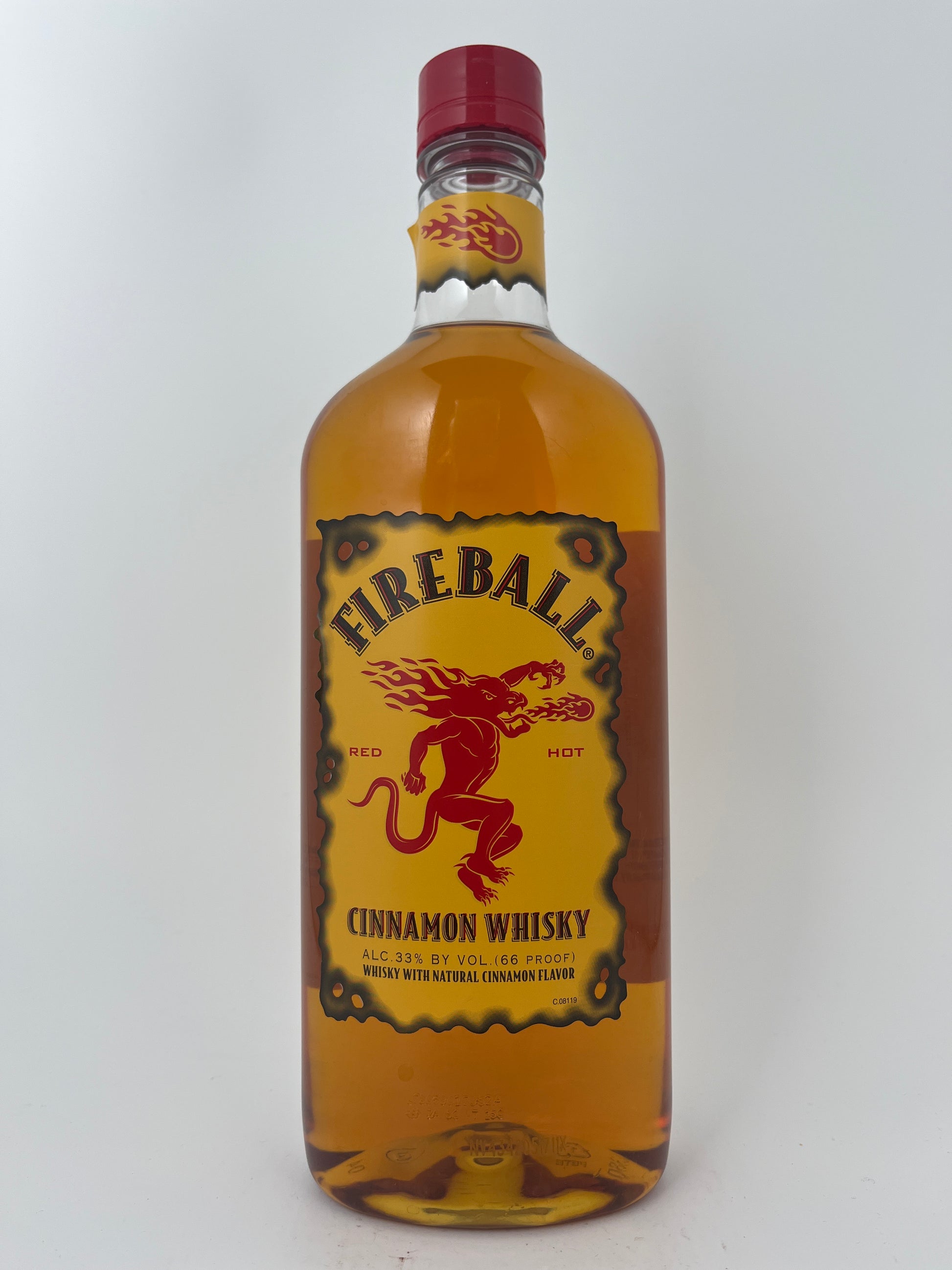 Bottle of Fireball Cinnamon Whisky in a white backround