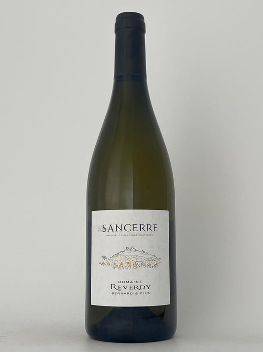 Bottle of Domaine Reverdy, Sauvignon Blanc, Sancerre, Loire, France 2024 in a white backround.