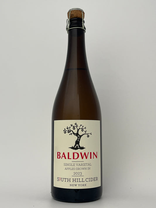 Bottle of South Hill Cider Baldwin in a white backround.