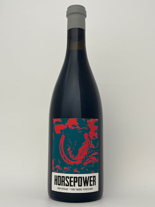 Bottle of Horsepower, Syrah, "The Tribe Vineyard," Walla Walla Valley, Washington, United States 2020 in a white backround.	