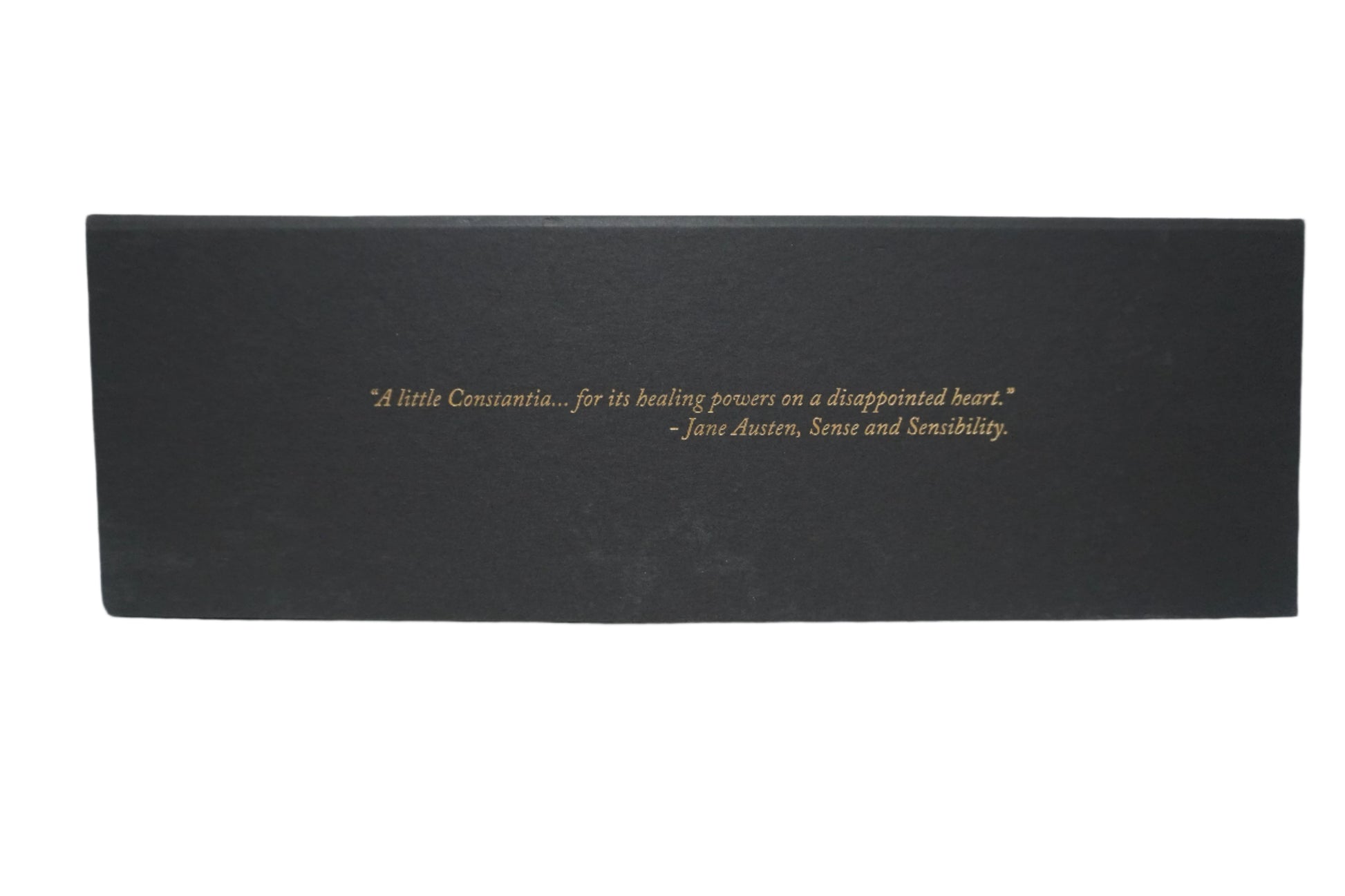 Box of Klein Constantia Vin de Constance Side Label- Jane Austen quote from Sense and Sensibility
